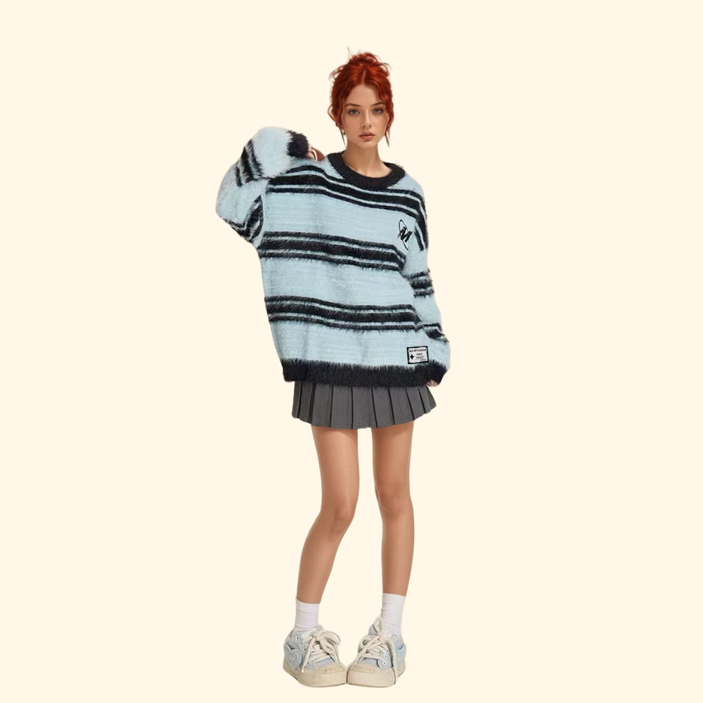OOC' Retro Lazy Style Mink Striped Sweater