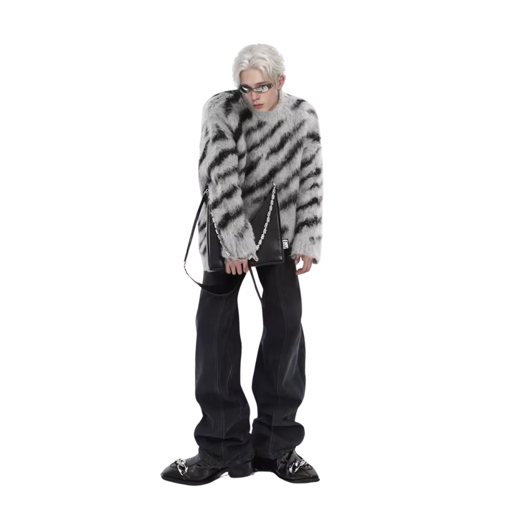 OOC' Irregular Contrast Zebra Striped Loose Knitted Sweater