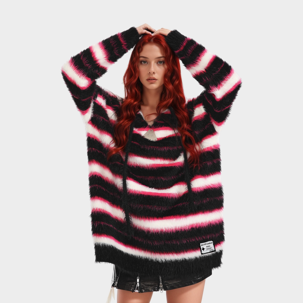 OOC' Retro Y2k Contrast Stripe Sweater