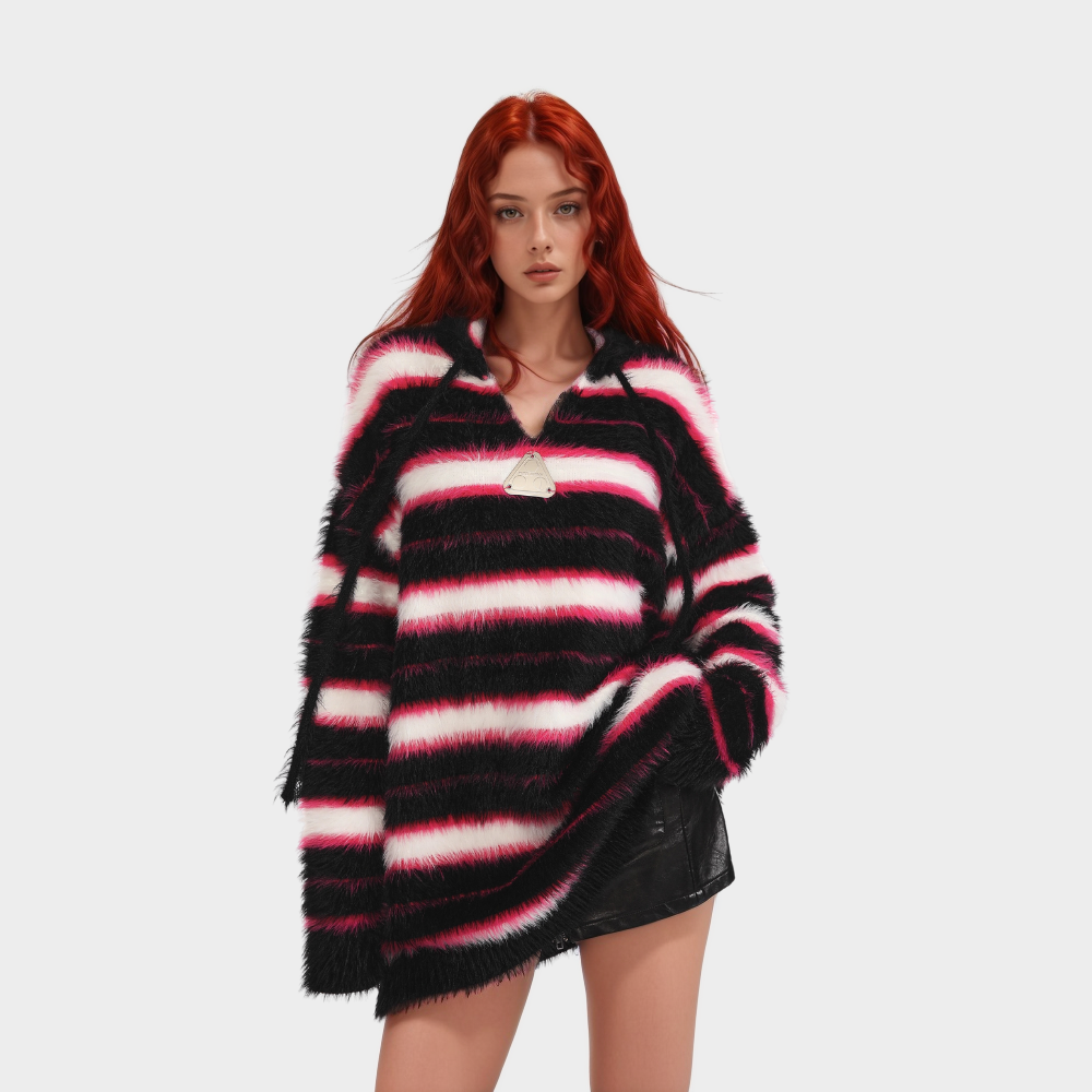 OOC' Retro Y2k Contrast Stripe Sweater