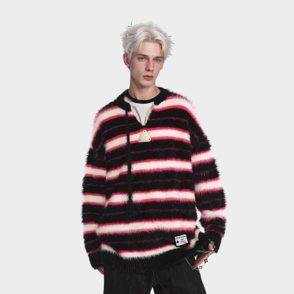 OOC' Retro Y2k Contrast Stripe Sweater