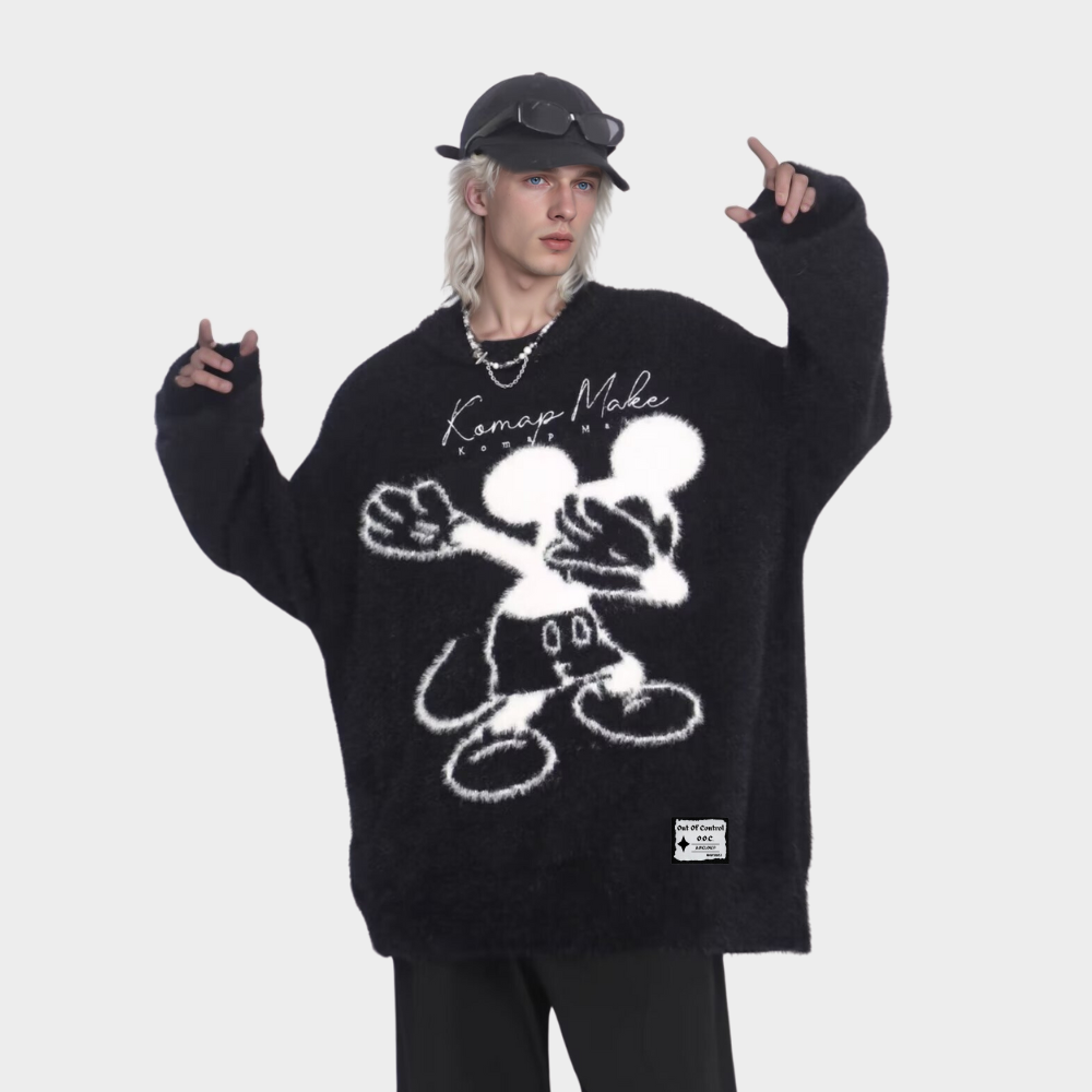 OOC' Cartoon Mickey Mouse Letters Crewneck Sweater