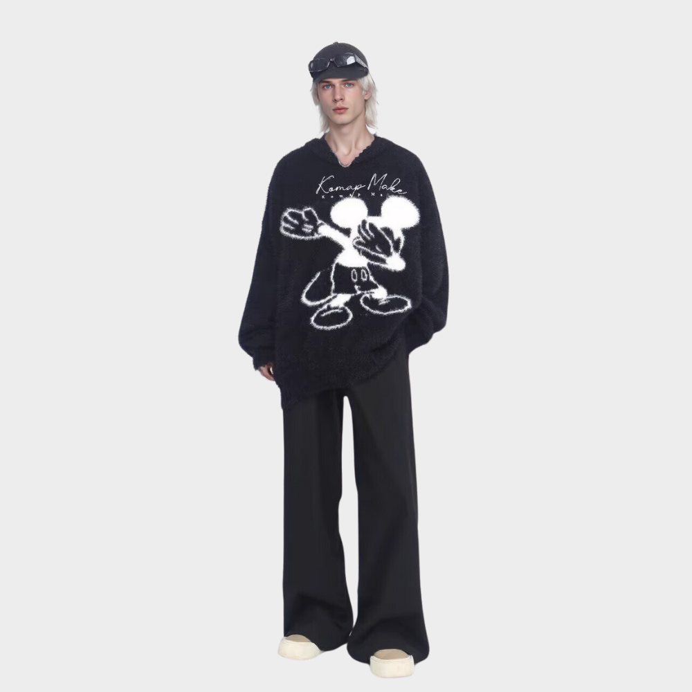 OOC' Cartoon Mickey Mouse Letters Crewneck Sweater