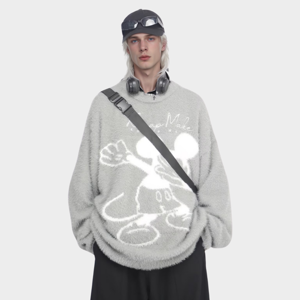 OOC' Cartoon Mickey Mouse Letters Crewneck Sweater