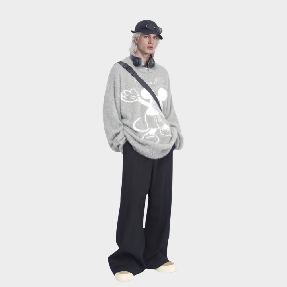 OOC' Cartoon Mickey Mouse Letters Crewneck Sweater