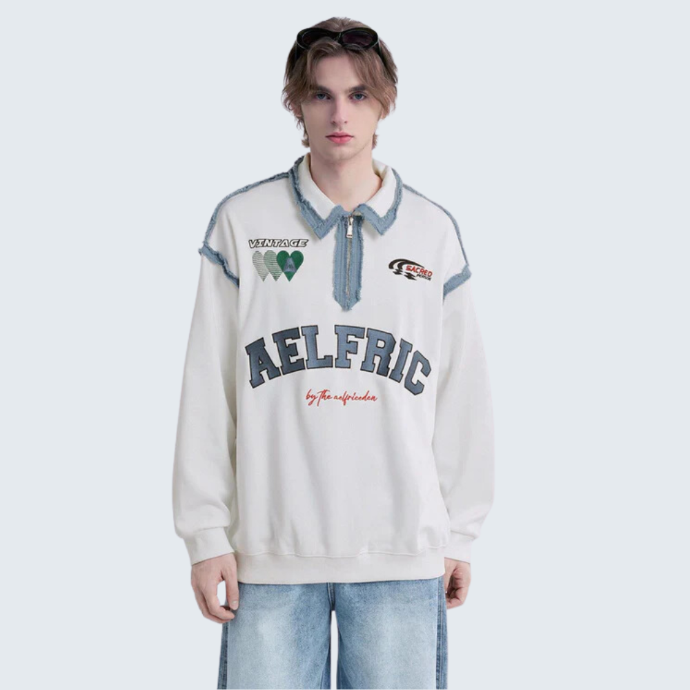 Urban Denim Panel Polo Sweatshirt