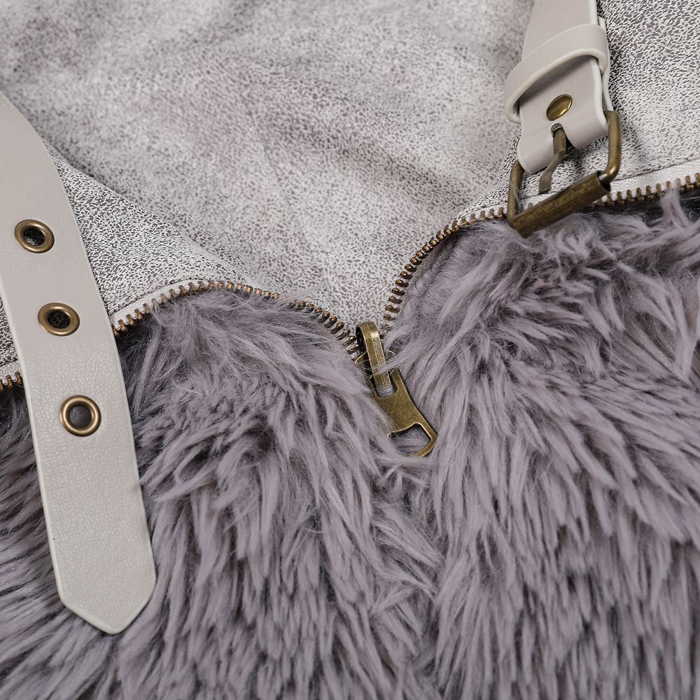 【NOW TREND】Leather Button Zip Fur Collar Coat