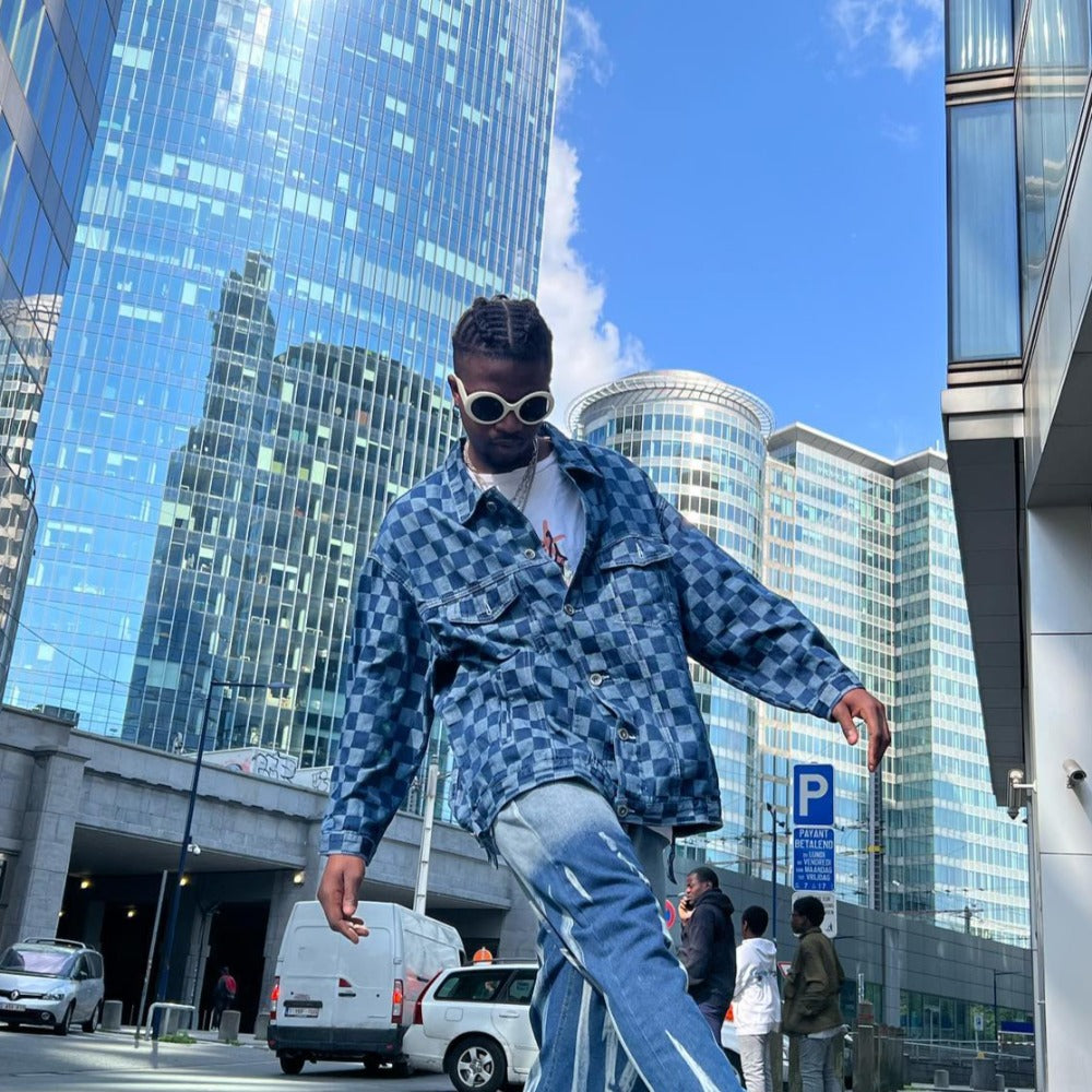 Street Checkerboard Lapel Denim Jackets