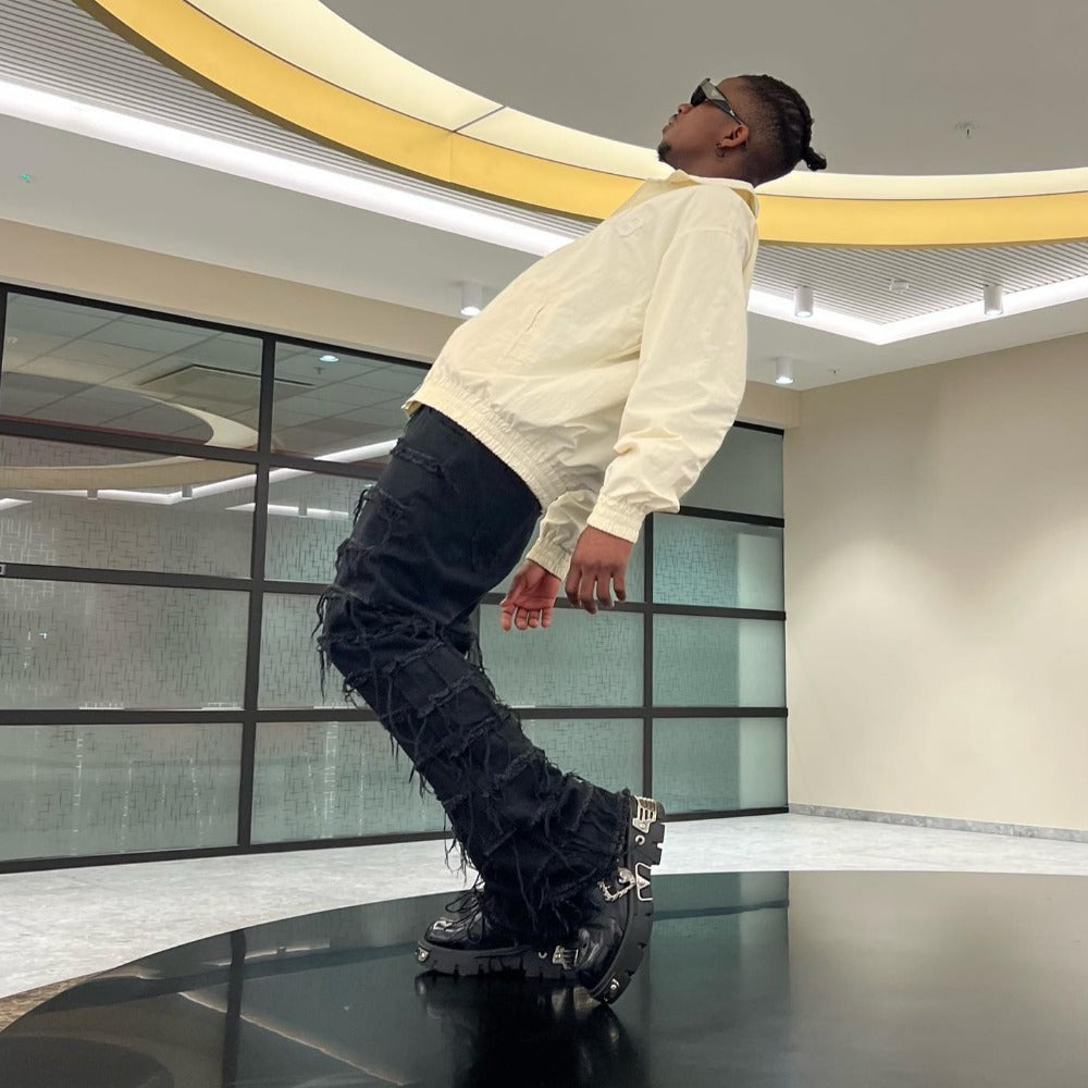 DF |American Black Destroy Washed Stacked Jeans