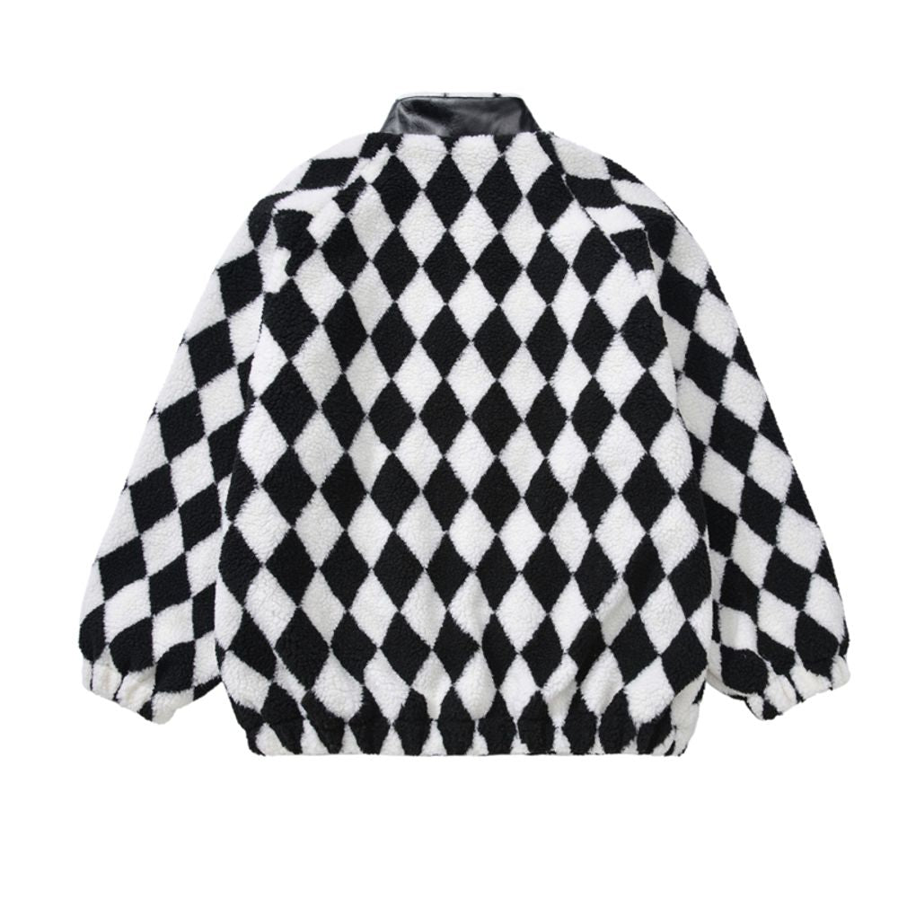 【NOW TREND】Plaid Leather Button Sherpa Coat