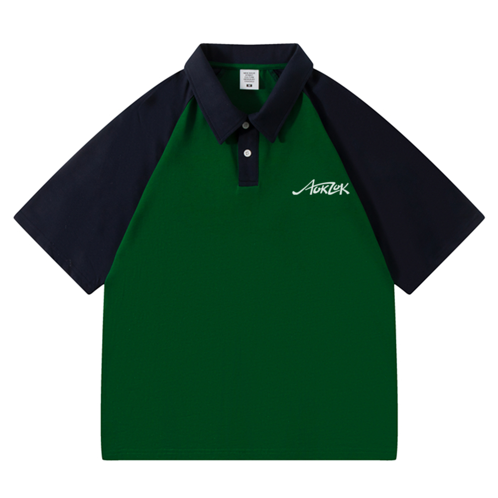 AOKLOK Contrast Color Stitching Polo Shirt