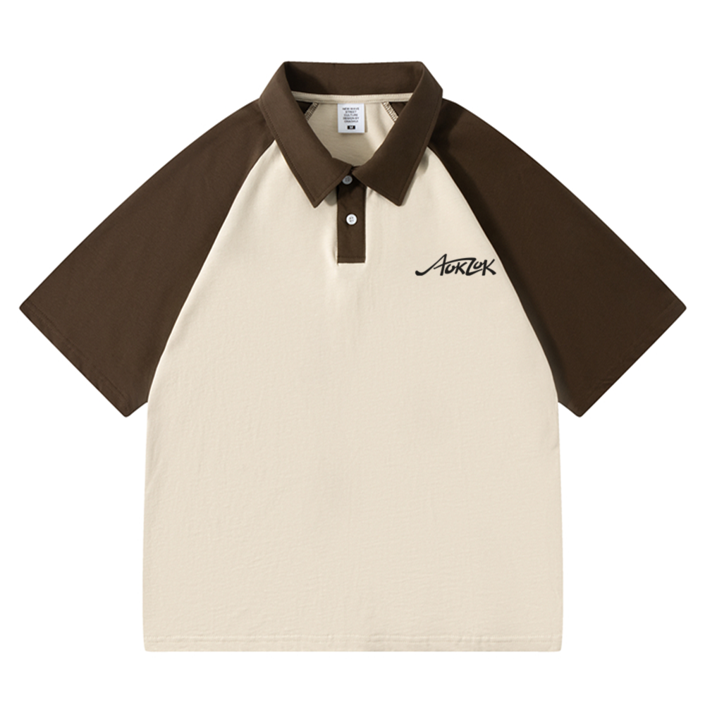 AOKLOK Contrast Color Stitching Polo Shirt