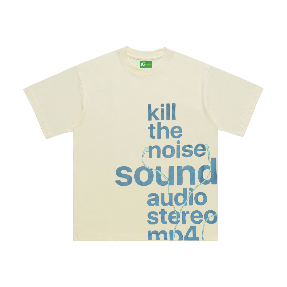 Unseen Echoes Melancholy Trend Letters Earphone Retro T-shirt