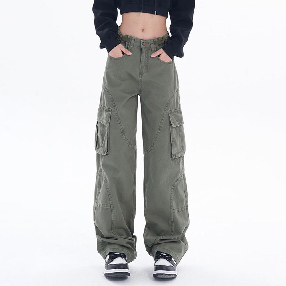 Vintage Multi-Pocket Solid Cargo Pants