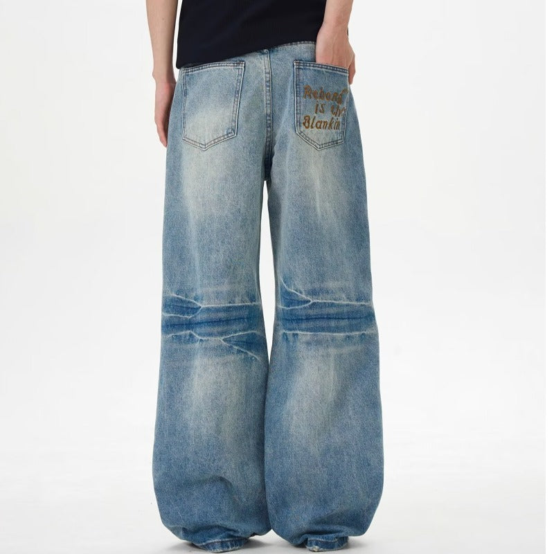 Unseen Echoes Worn Future — Hand-Repaired Wide Denim