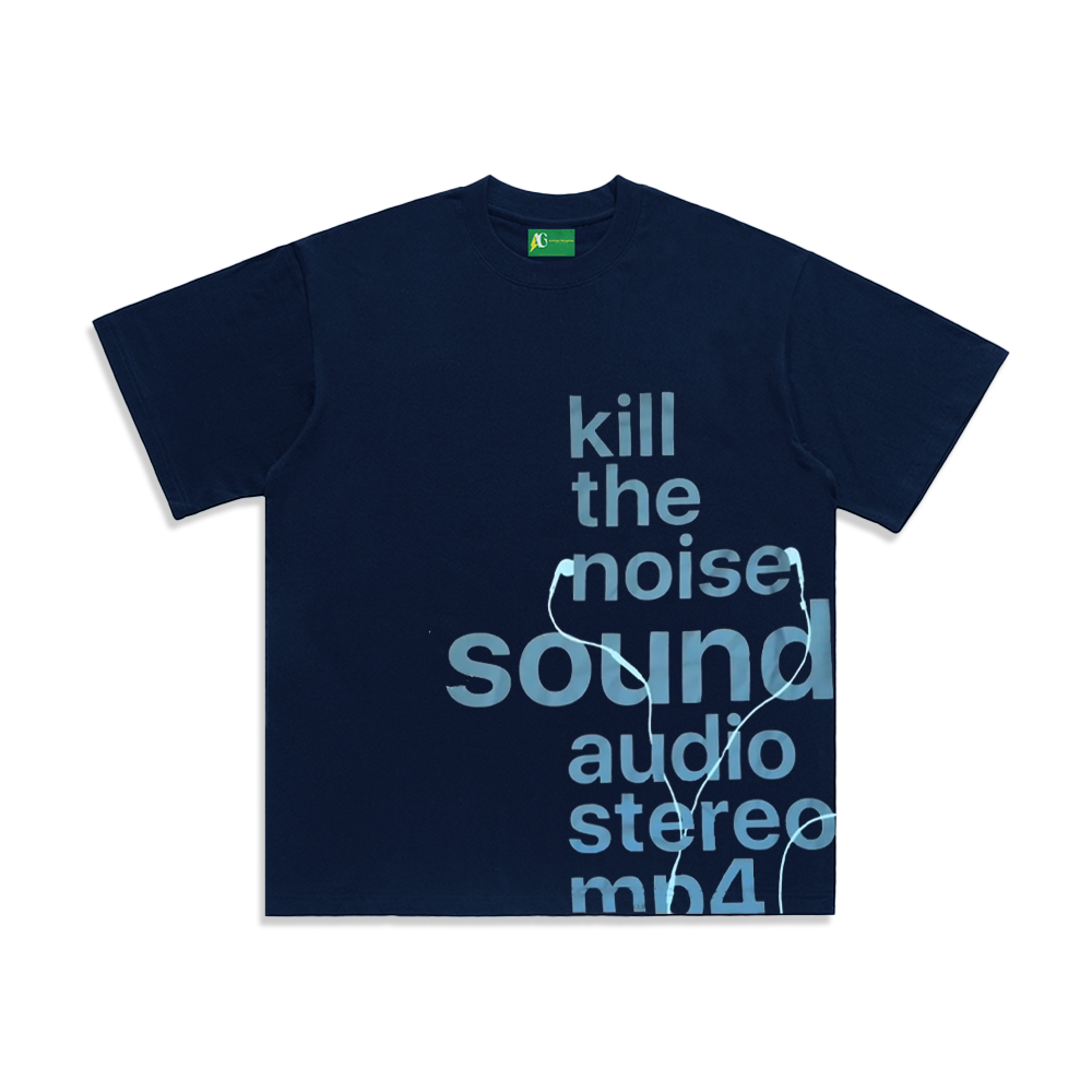 Unseen Echoes Melancholy Trend Letters Earphone Retro T-shirt
