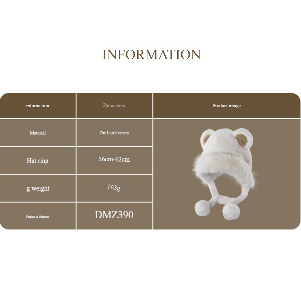 Ear Protection Bear Plush Hat