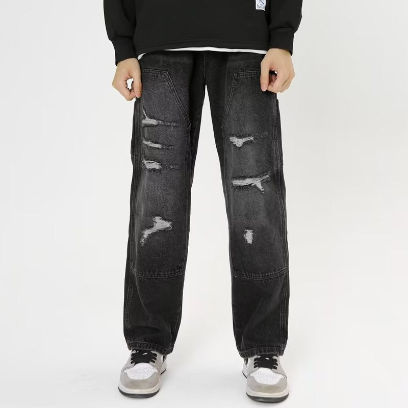 City Black Ripped Straight Jeans