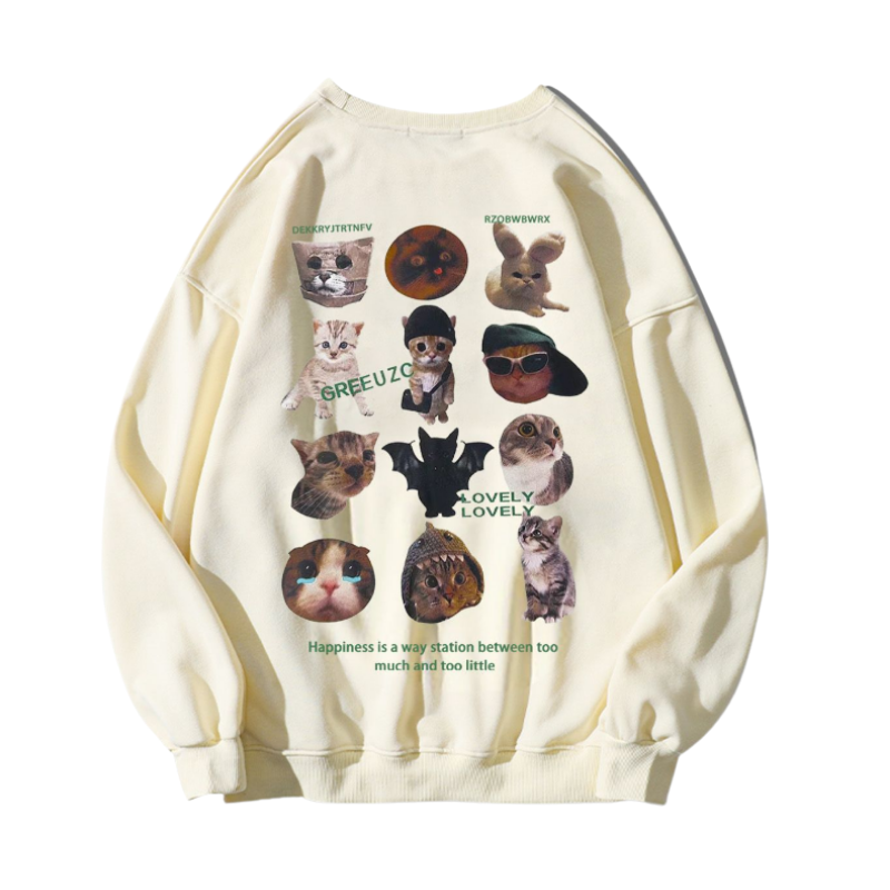 Cute Cartoon Cat Print Sweatshirt