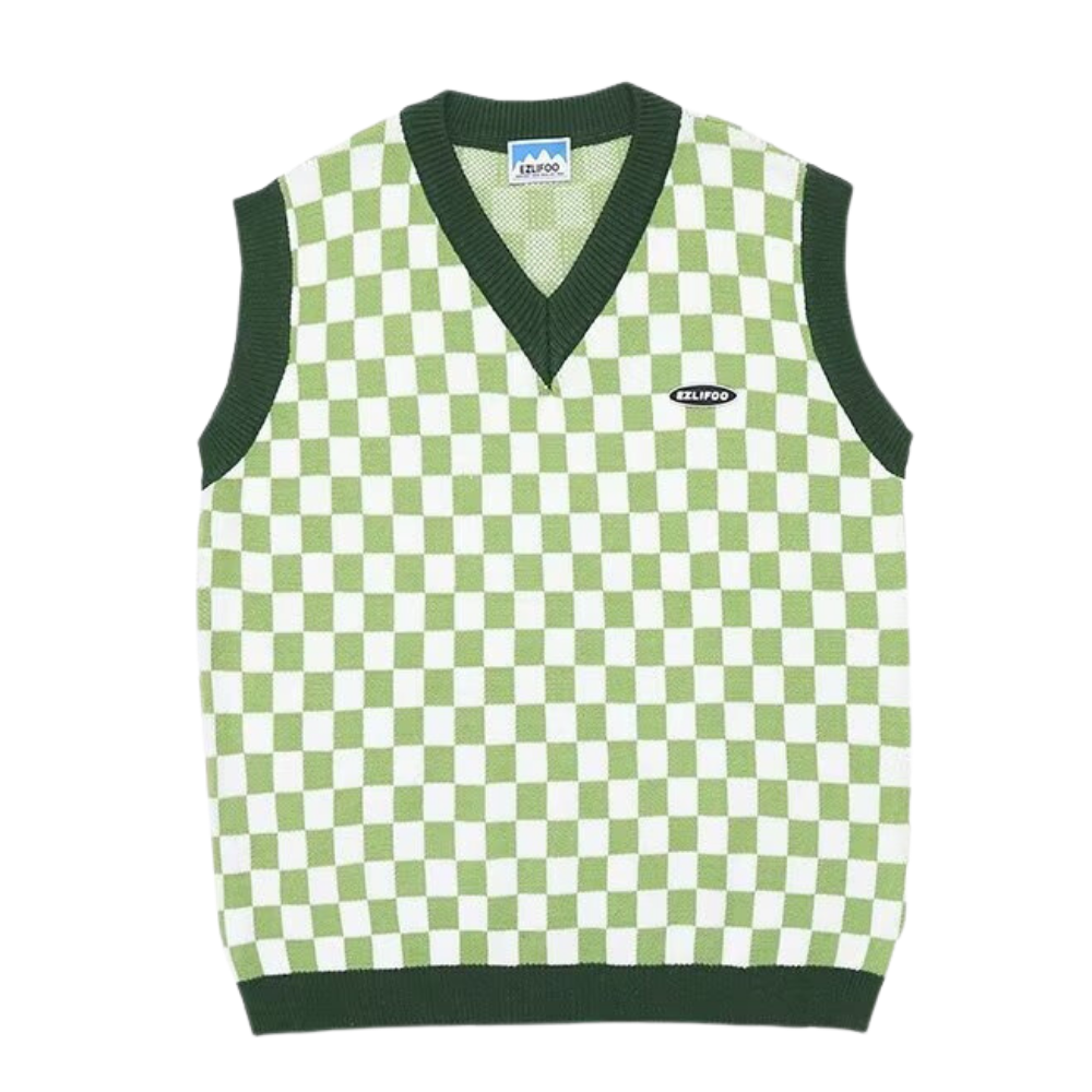 【Subscription】Casual Checkerboard Minimalist Lines Knitted-Vest