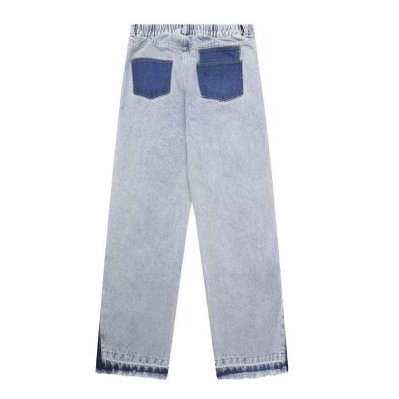 Retro Patchwork Contrast Washed Jeans