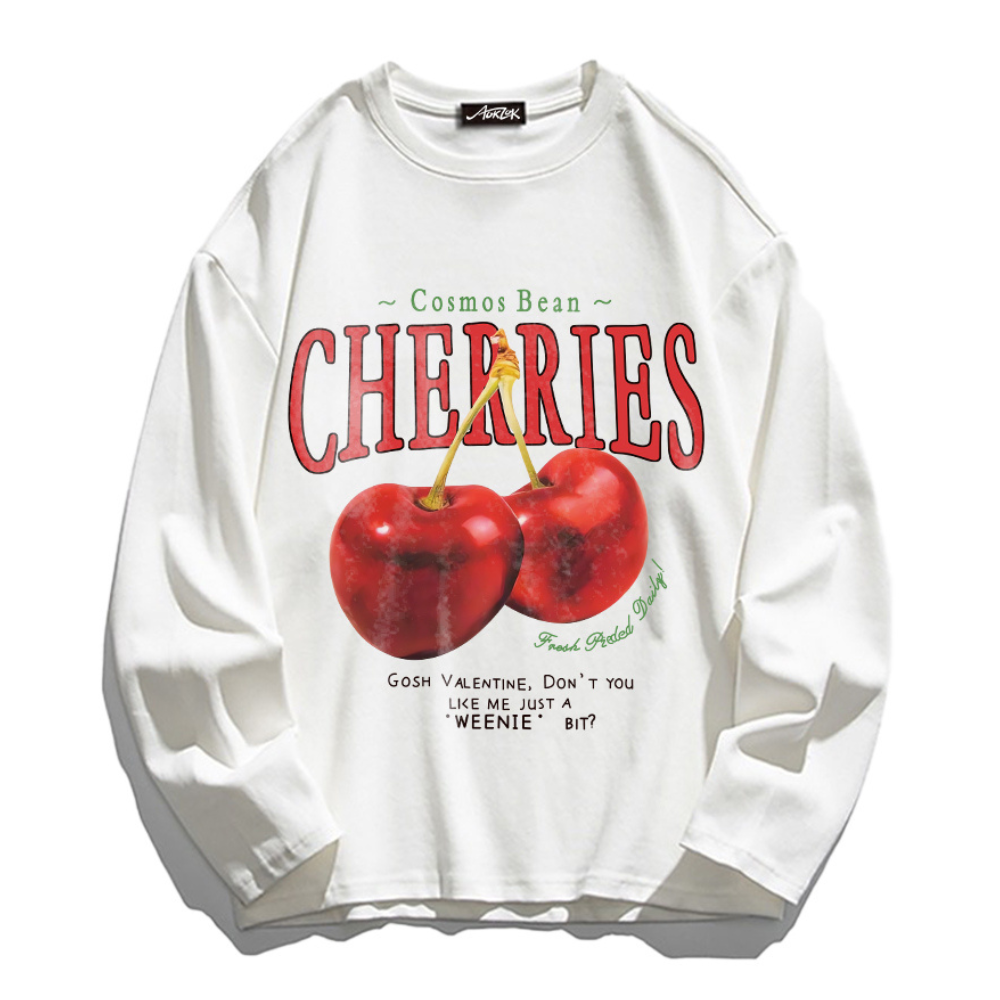 Casual Cherry Print Long Sleeve Shirt