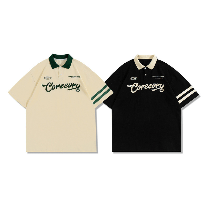 Vintage Letter Embroidery Polo Shirt