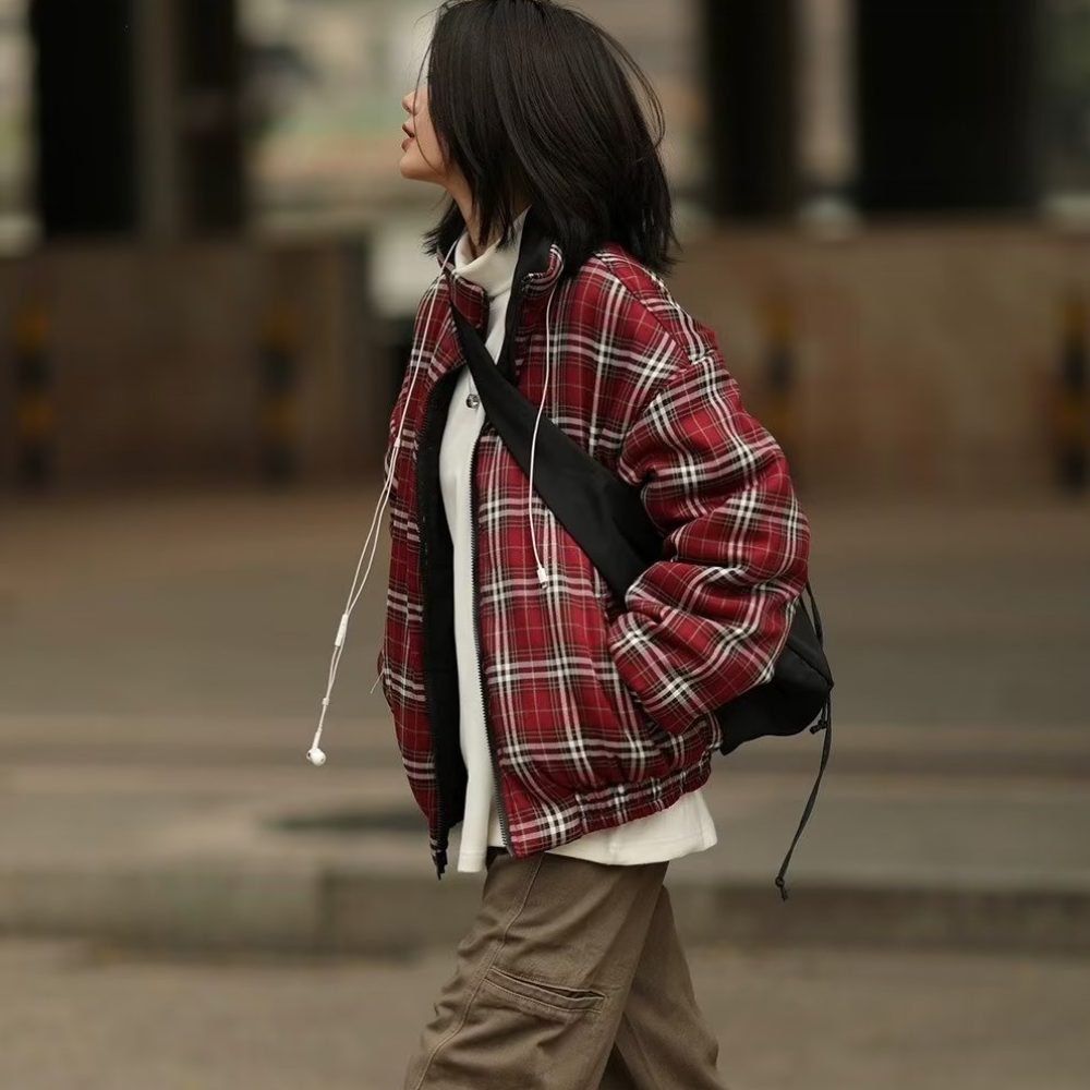 Women's American Contrast Plaid Coat