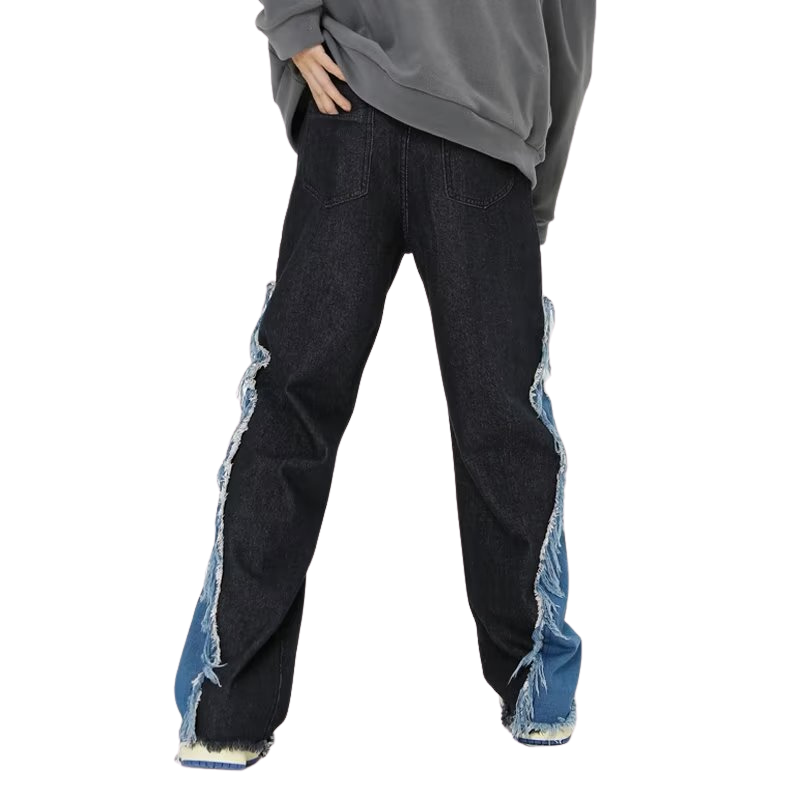Raw Edge Color Patchwork Distressed Jeans