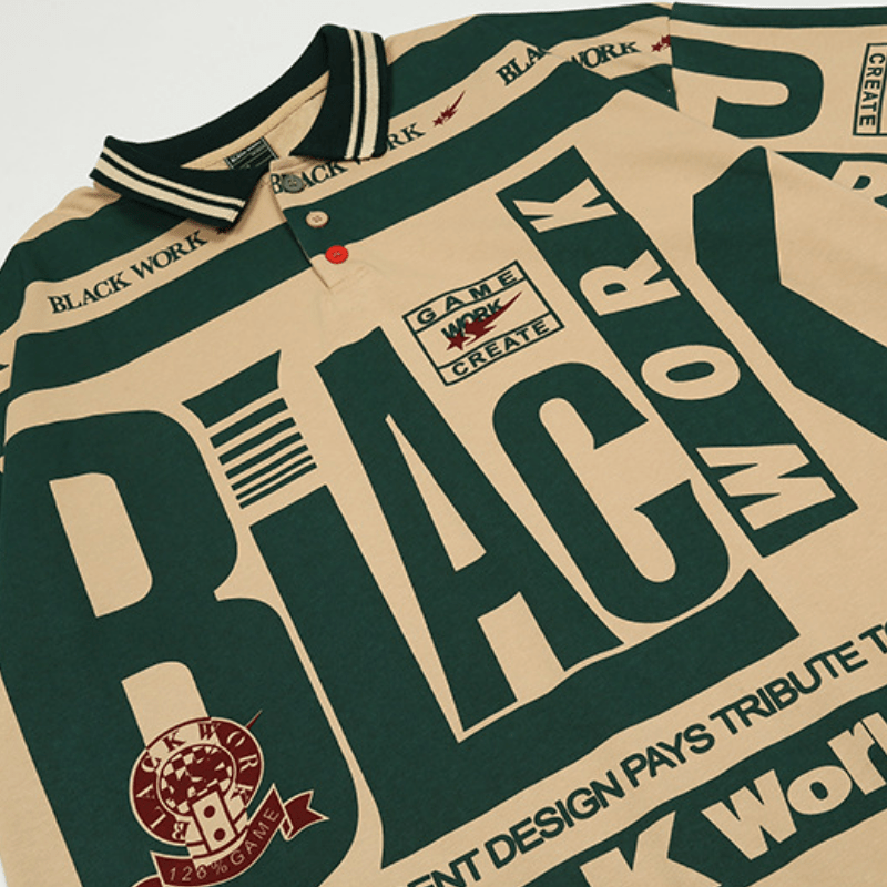 Vintage Black Work Polo Shirt
