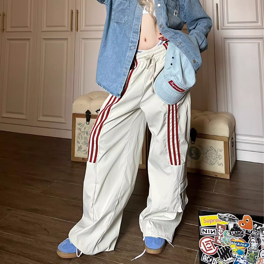 Women's Hip Hop Drawstring Striped Sweatpants