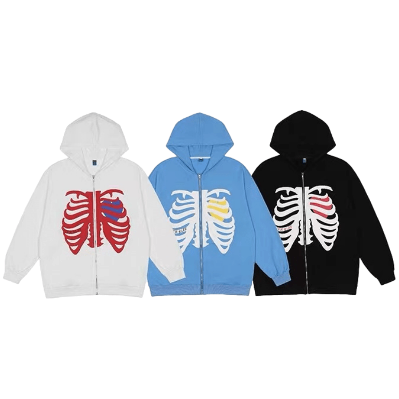 Urban Dark Skeleton Zipper Hoodie