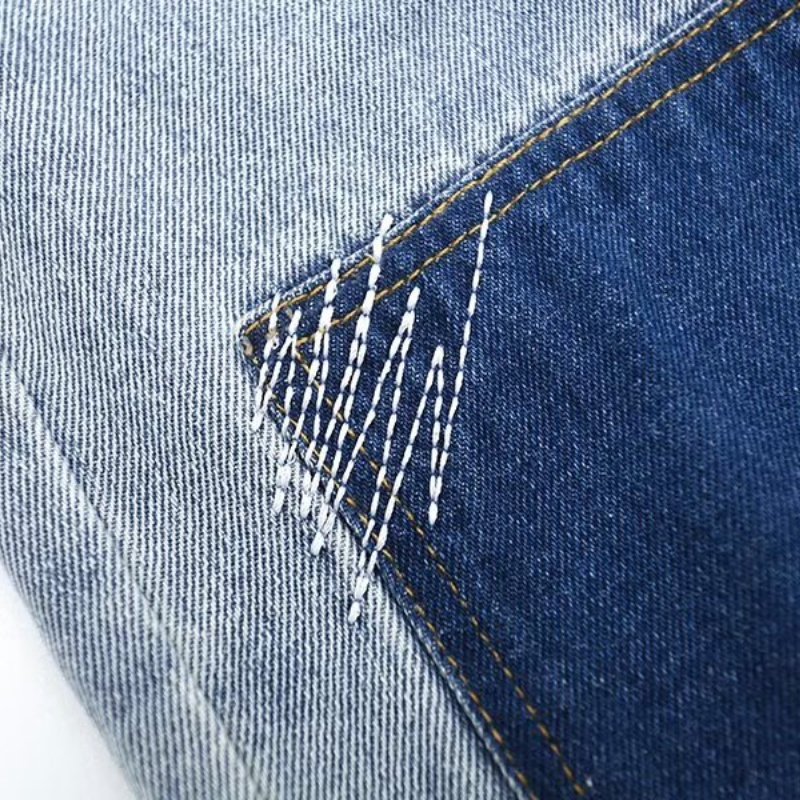 Retro Patchwork Contrast Washed Jeans