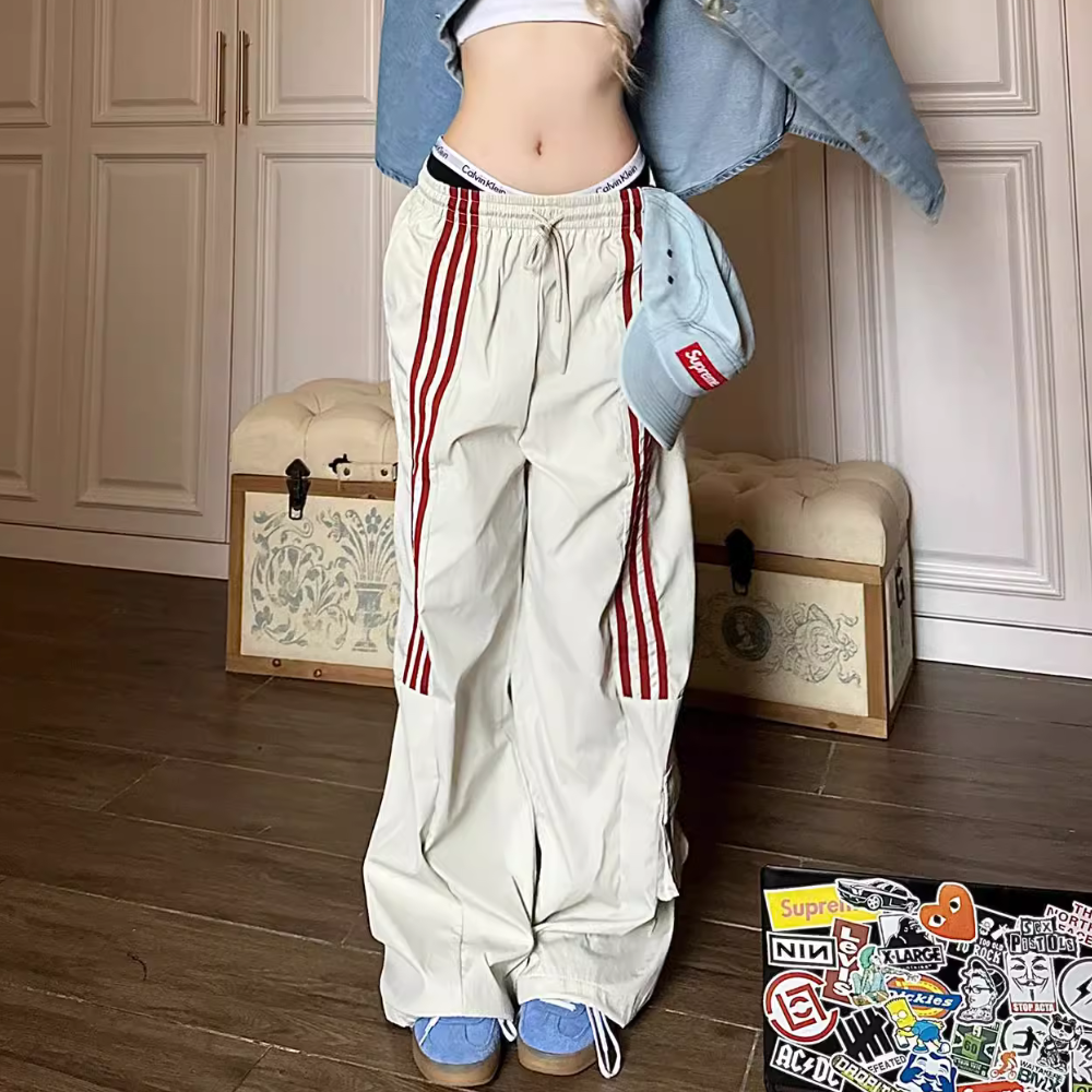 Women's Hip Hop Drawstring Striped Sweatpants