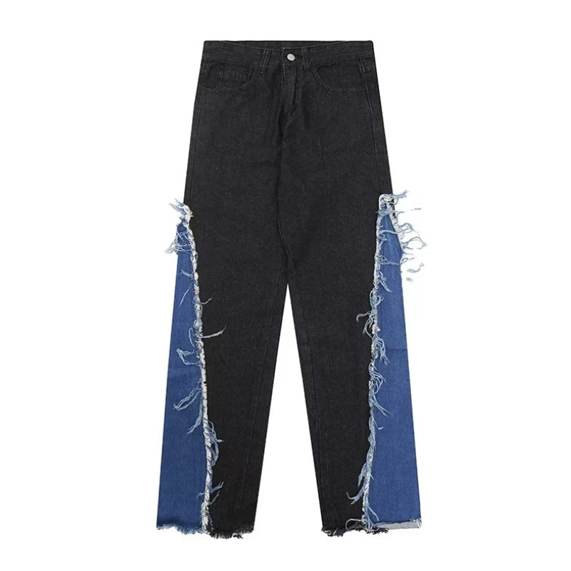 Raw Edge Color Patchwork Distressed Jeans