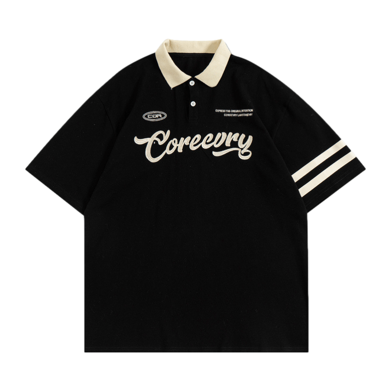 Vintage Letter Embroidery Polo Shirt
