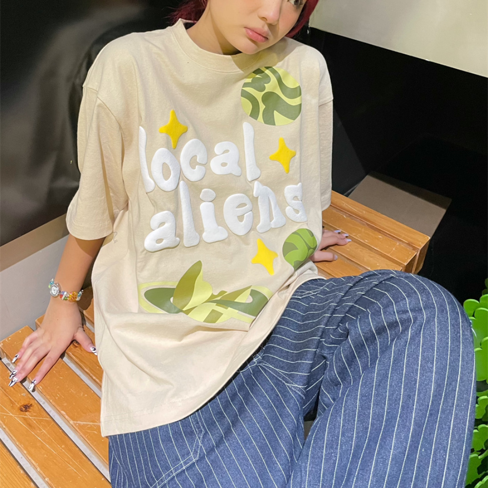 Local Aliens Print Cotton T-shirt