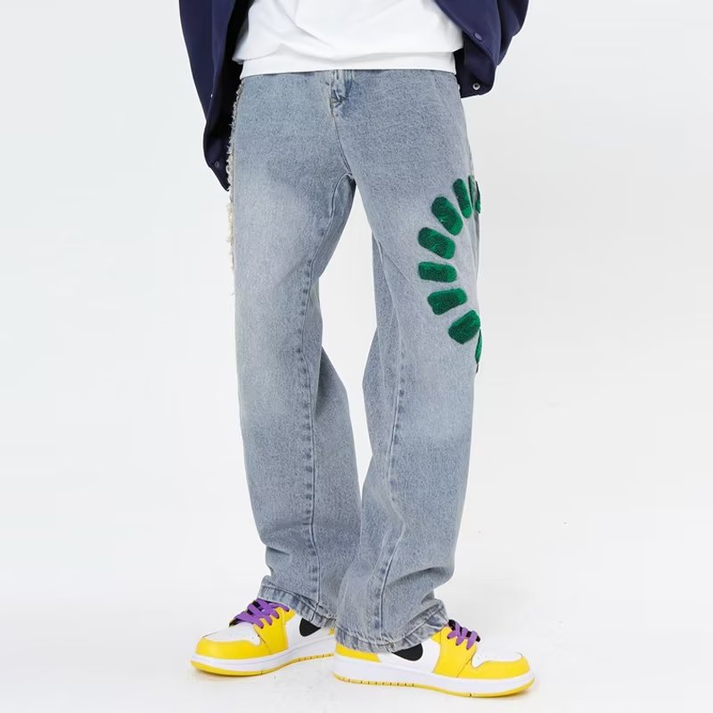 Letter Straight Wide Leg Jeans