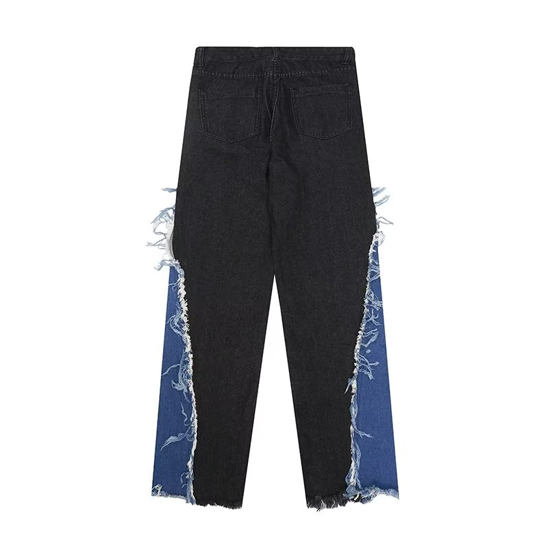 Raw Edge Color Patchwork Distressed Jeans