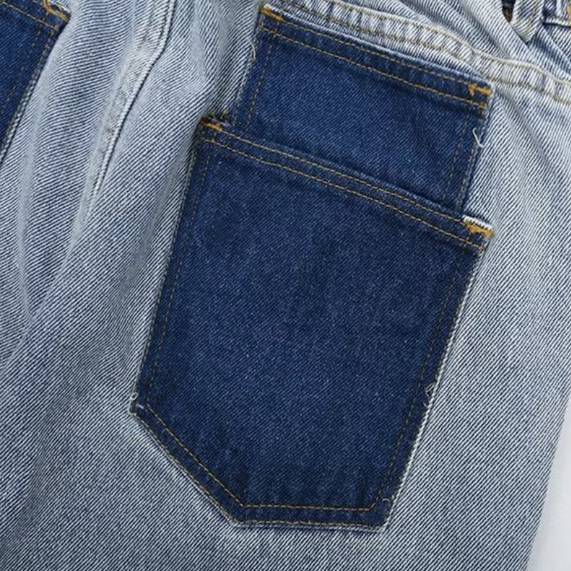 Retro Patchwork Contrast Washed Jeans