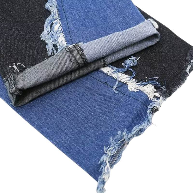 Raw Edge Color Patchwork Distressed Jeans