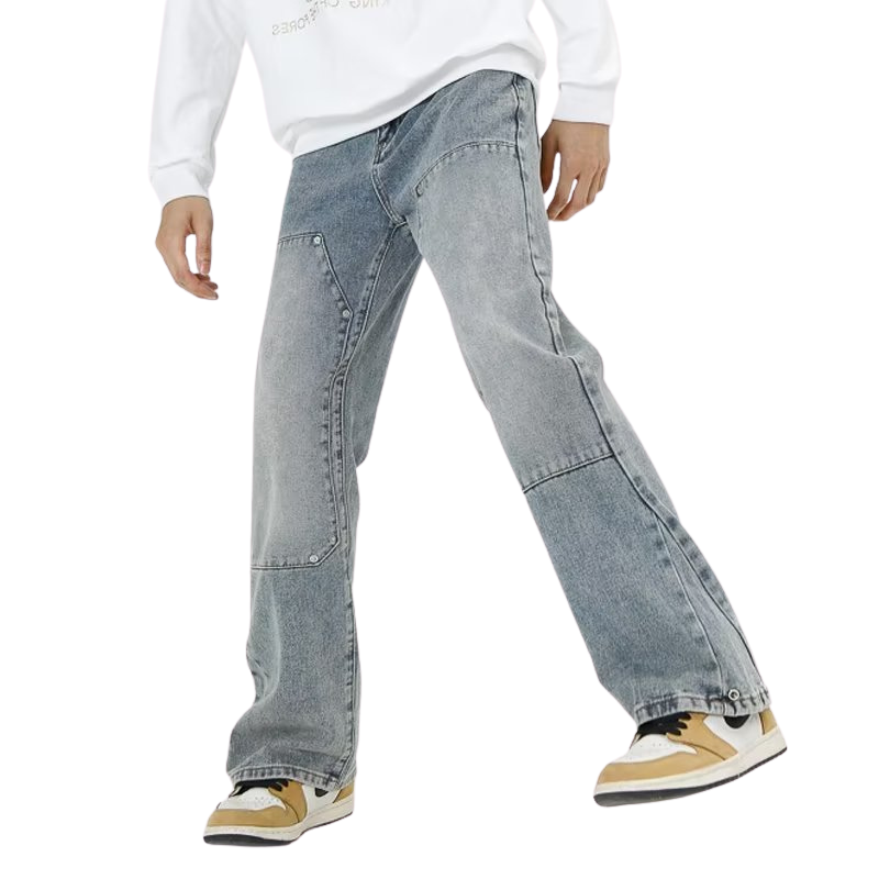 Solid Paneled Wide-Leg Jeans