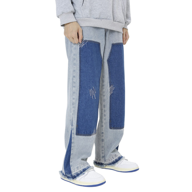 Retro Patchwork Contrast Washed Jeans