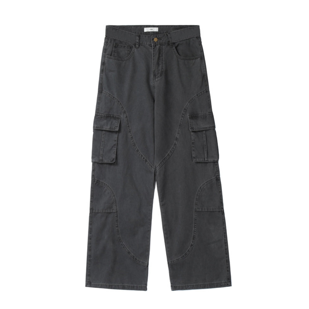 Vintage Multi-Pocket Solid Cargo Pants