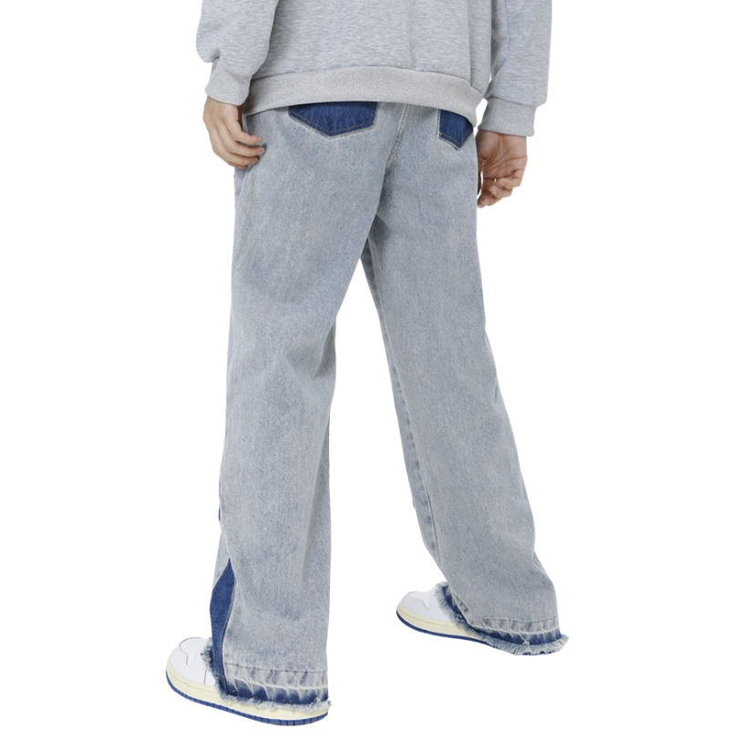 Retro Patchwork Contrast Washed Jeans