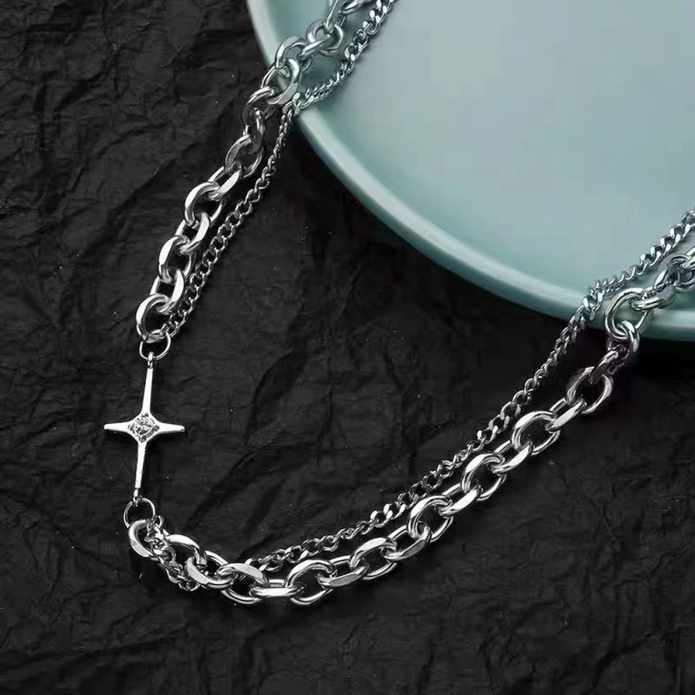 Cross Titanium Steel Double Necklace