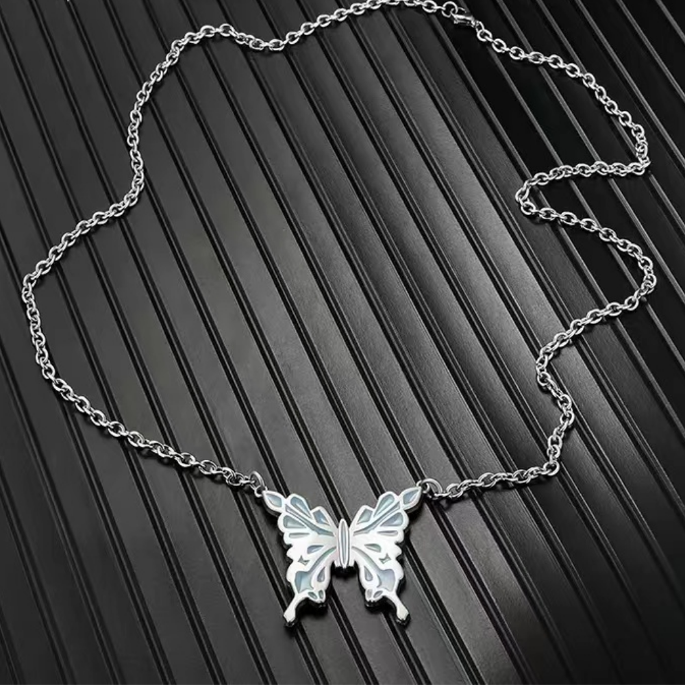 Blue Butterfly Titanium Steel Necklace