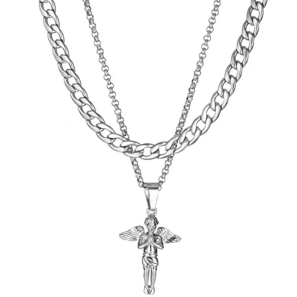 Hip Hop Angel Pendant Double Wave Necklace