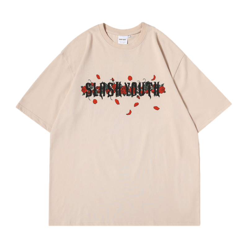 Vintage Cross Rose Print T-shirt