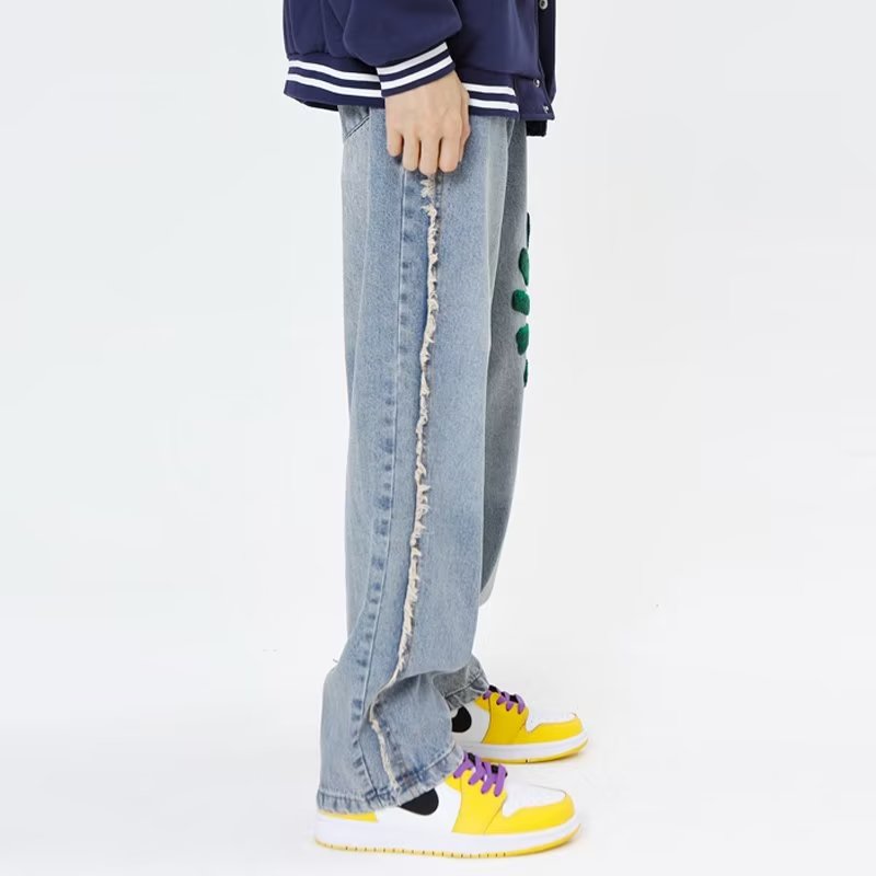 Letter Straight Wide Leg Jeans